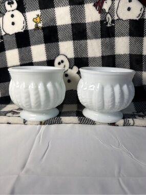 Set of 2 White Pedestal Milk Glass Planters Randall